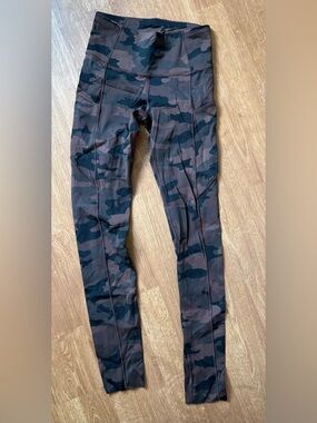 High-Waist Lululemon Maroon Camo Fast and Free Leggings - size 4